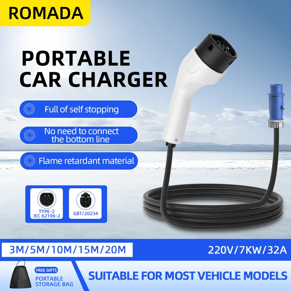 Portable Ev Charger 32A Type 2 Cee Plug - ROMADA Type2 IEC62196-2 Per Veicolo Elettrico