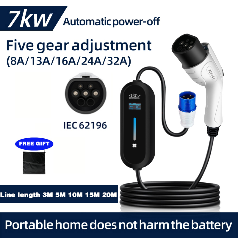 Portable Ev Charger 32A Type 2 Cee Plug - ROMADA 7KW 32A EV Caricatore portatile